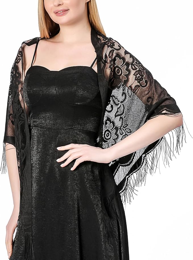 Triangle Lace Shawls and Wraps for Evening Dresses with Tassels for Evening  Party Mesh Wedding Shawls